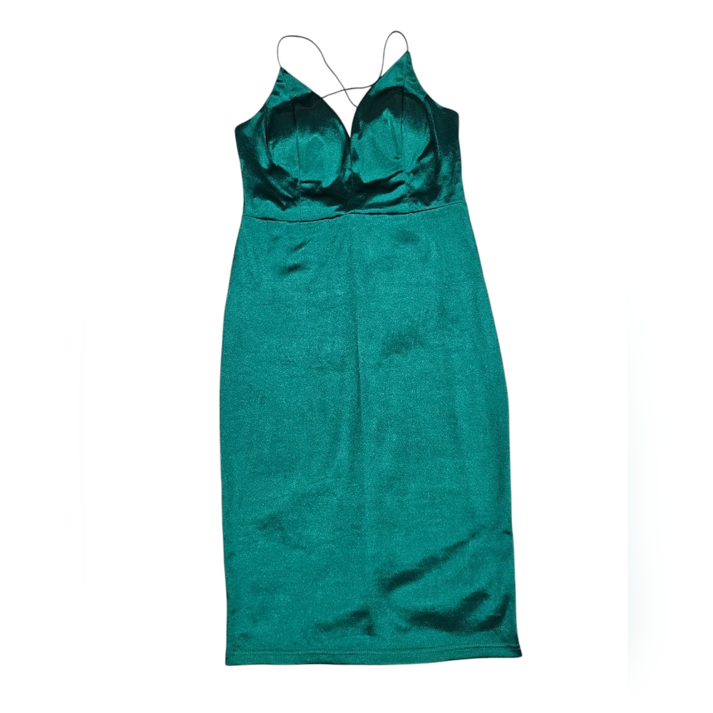 Emerald Green Satin Dress Large